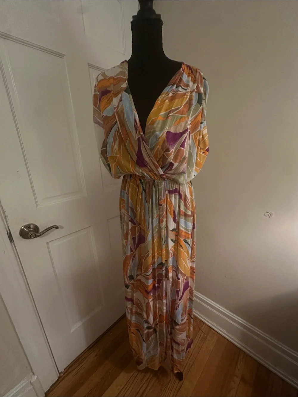 Renee C. Multi-Color Abstract Maxi Dress in Yellow, Purple, Blue, Cream
